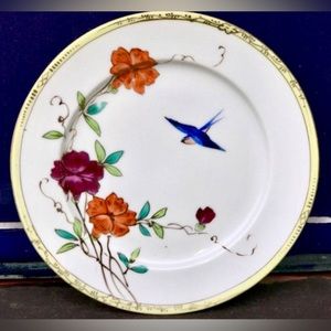 Early 1900s Antique HAND PAINTED NIPPON  Gold Trim Floral Bird Salad Plate